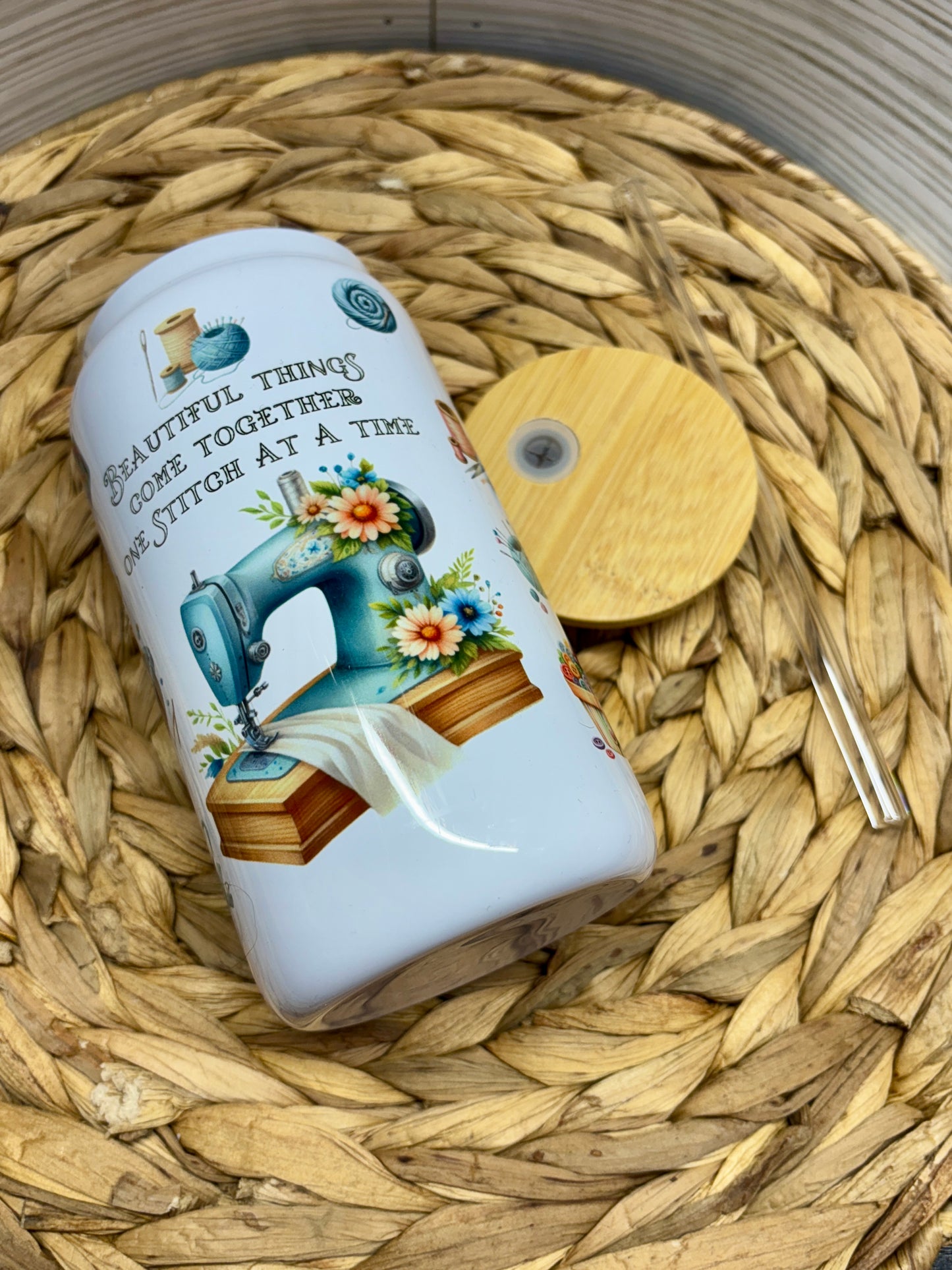 One Stitch Sew Glass Tumbler