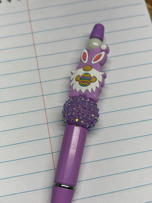 Purple Gnome Bunny Beaded Pen