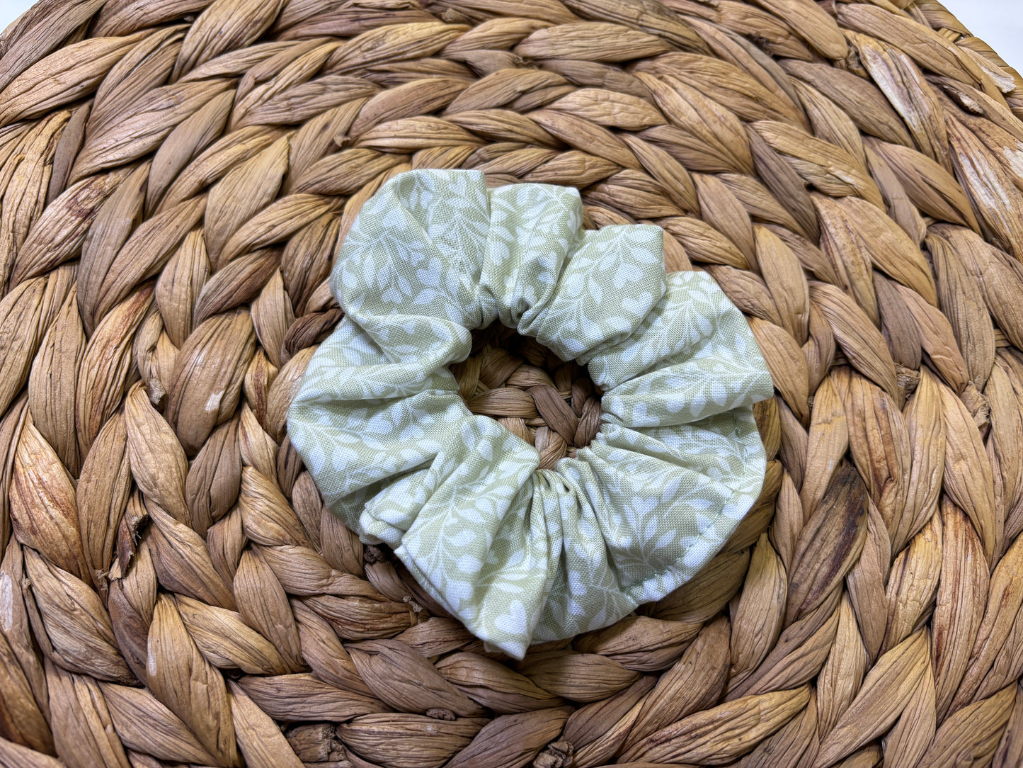 Light Green Heart Flower Scrunchie