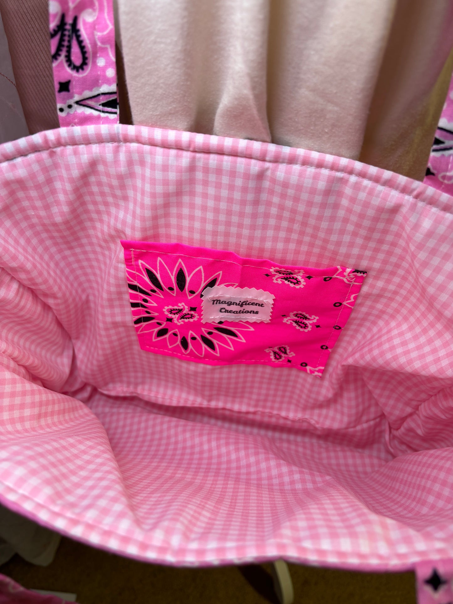 Pink Square Bandana Tote Bag