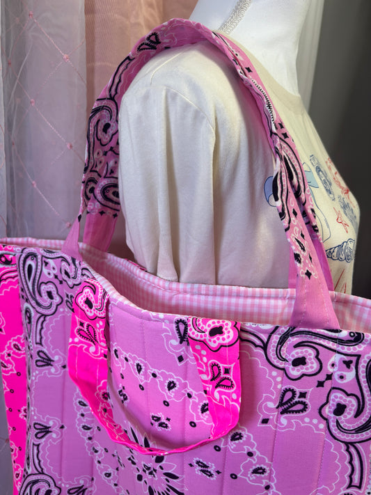 Pink Square Bandana Tote Bag