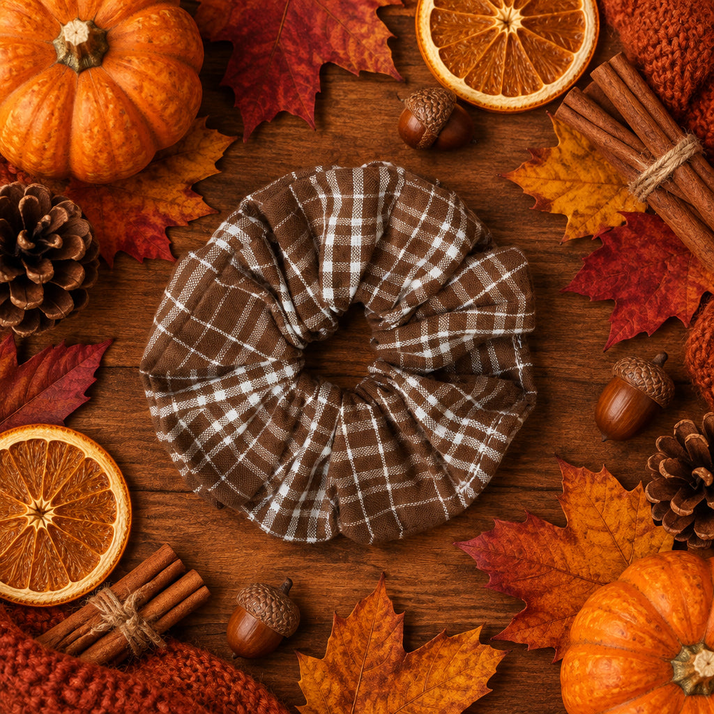 Fall Brown Plaid Scrunchie