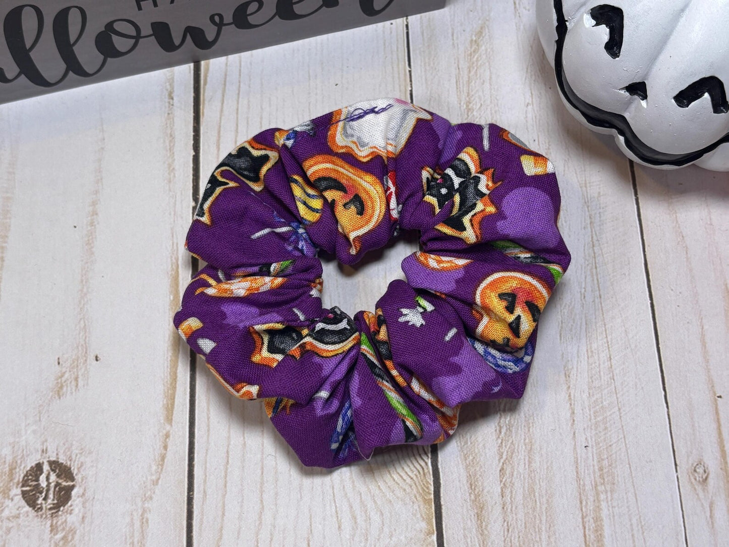 Purple Halloween Candy Scrunchie