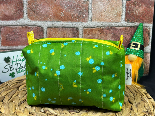 Green and Gold Flowers Make Up Bag