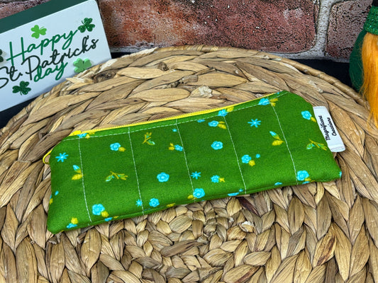 Gold and Green Flower Pencil Case