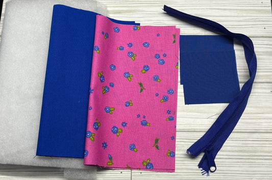 Blue Flowers on Pink Sew a Makeup Bag Kit