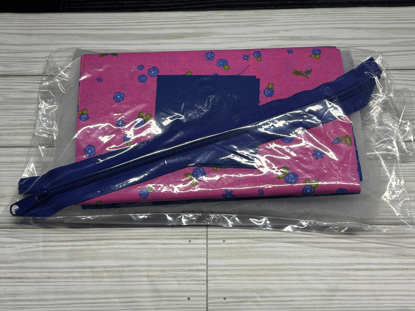 Blue Flowers on Pink Sew a Makeup Bag Kit