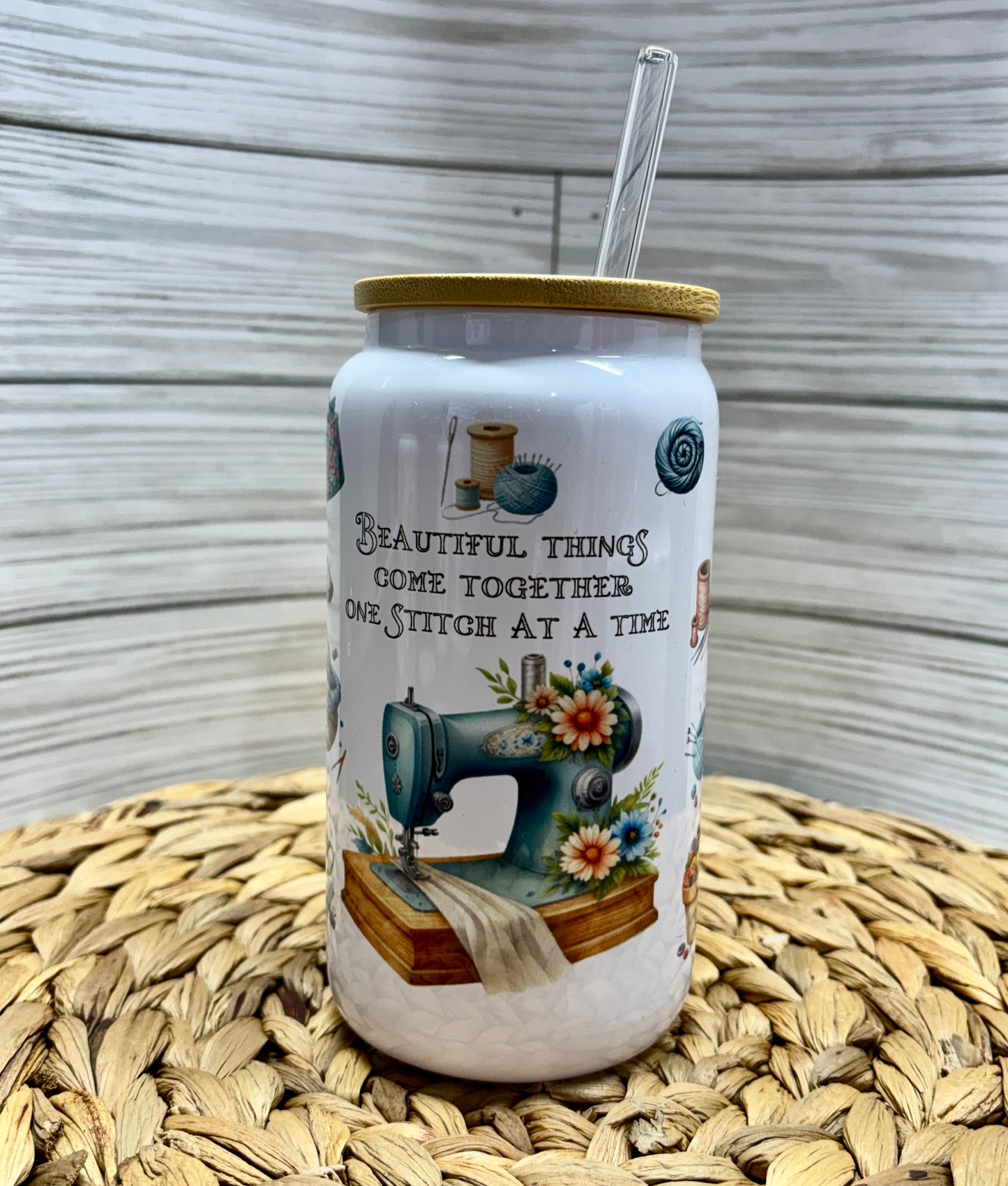 One Stitch Sew Glass Tumbler