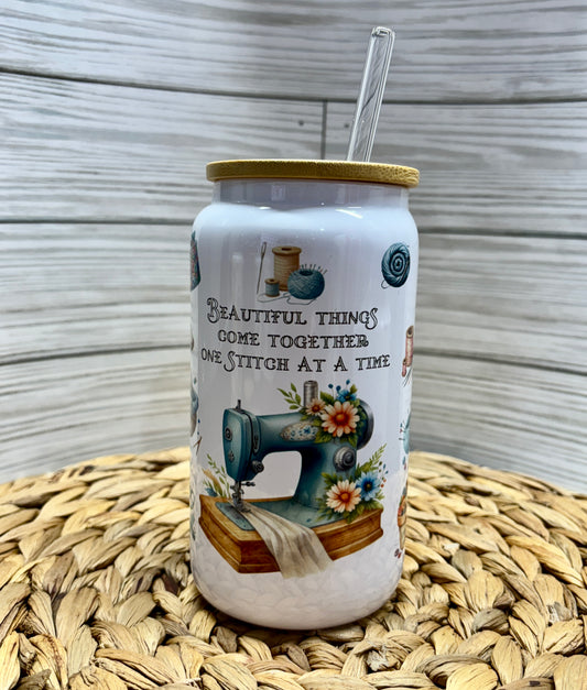 One Stitch Sew Glass Tumbler
