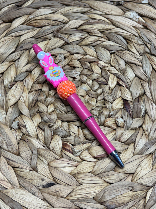 Pink Gnome Bunny Beaded Pen