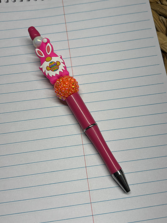Pink Gnome Bunny Beaded Pen