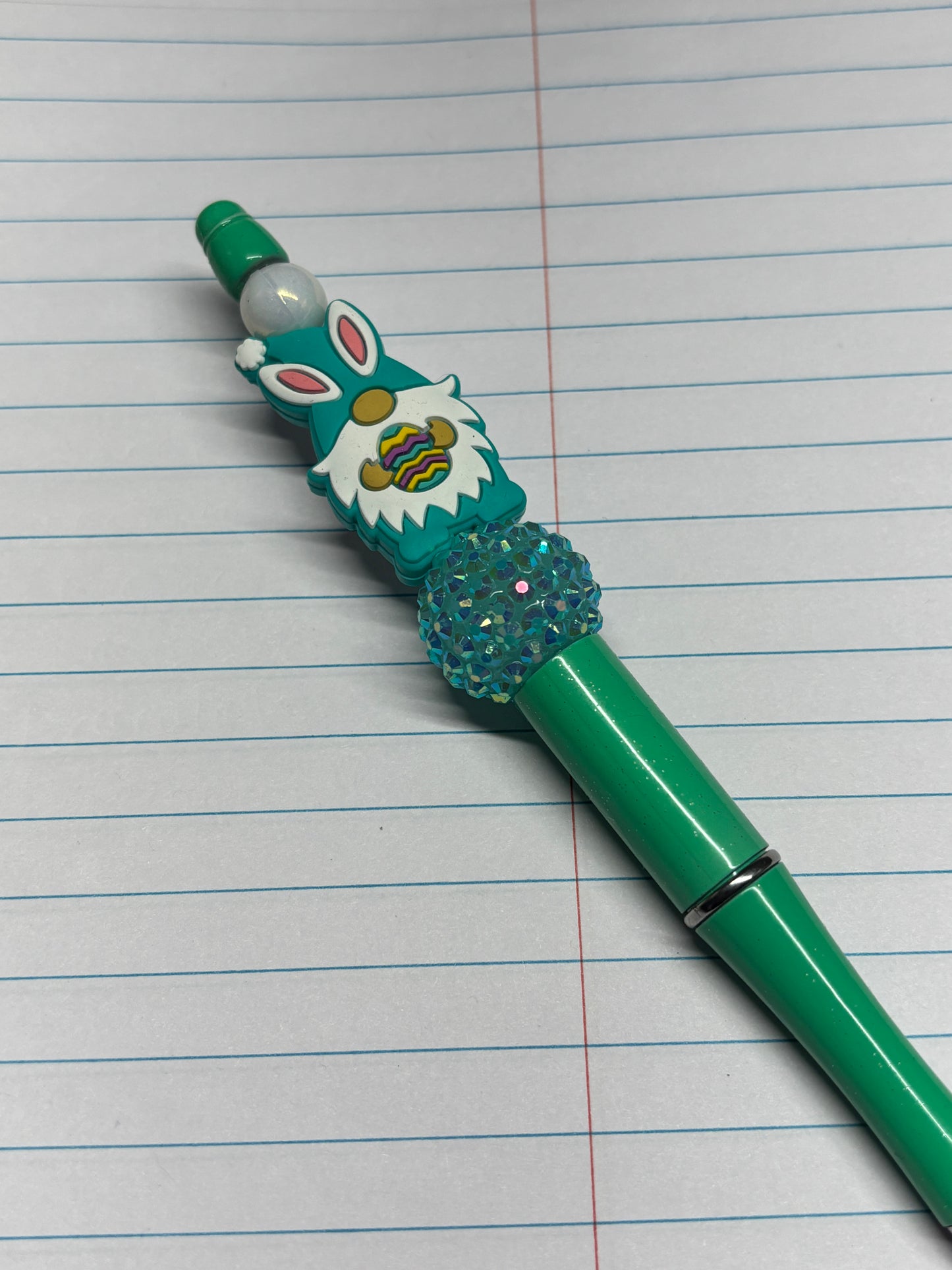 Teal Gnome Bunny Beaded Pen
