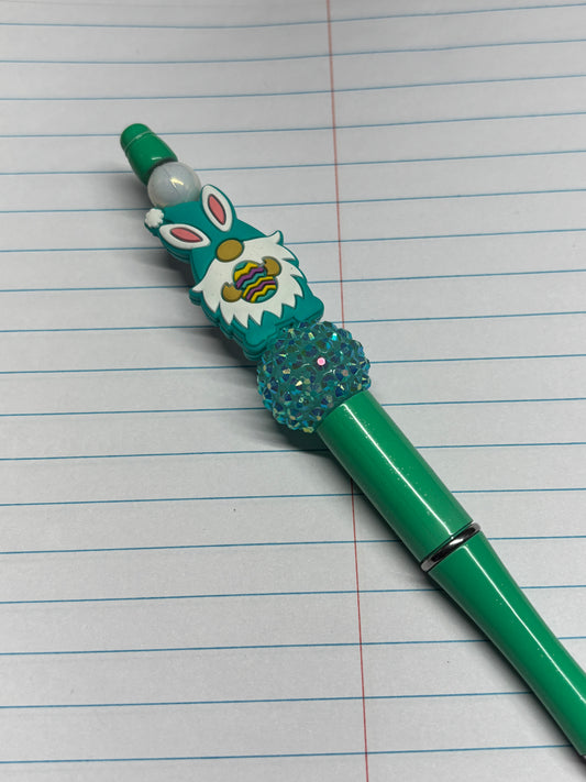 Teal Gnome Bunny Beaded Pen