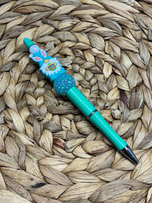Teal Gnome Bunny Beaded Pen