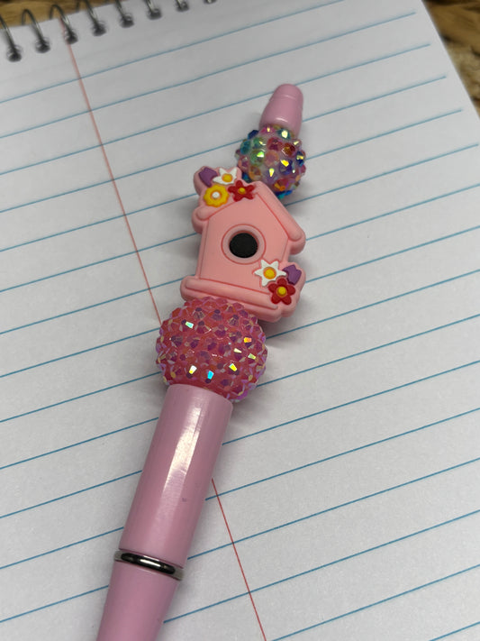 Pink Bird House Beaded Pen