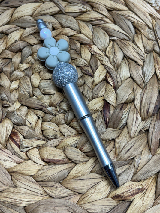 Silver Flower Beaded Pen