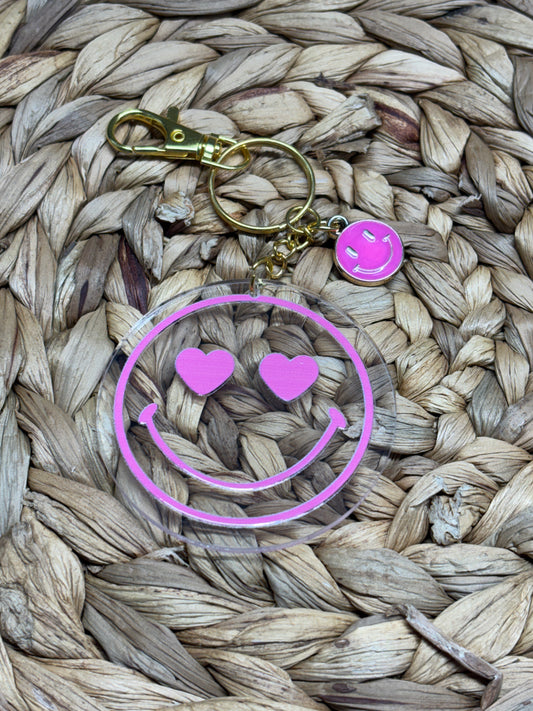 Pink Smiley Face Bag & Keychain Charm