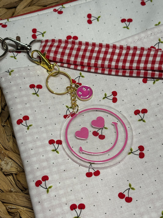 Pink Smiley Face Bag & Keychain Charm