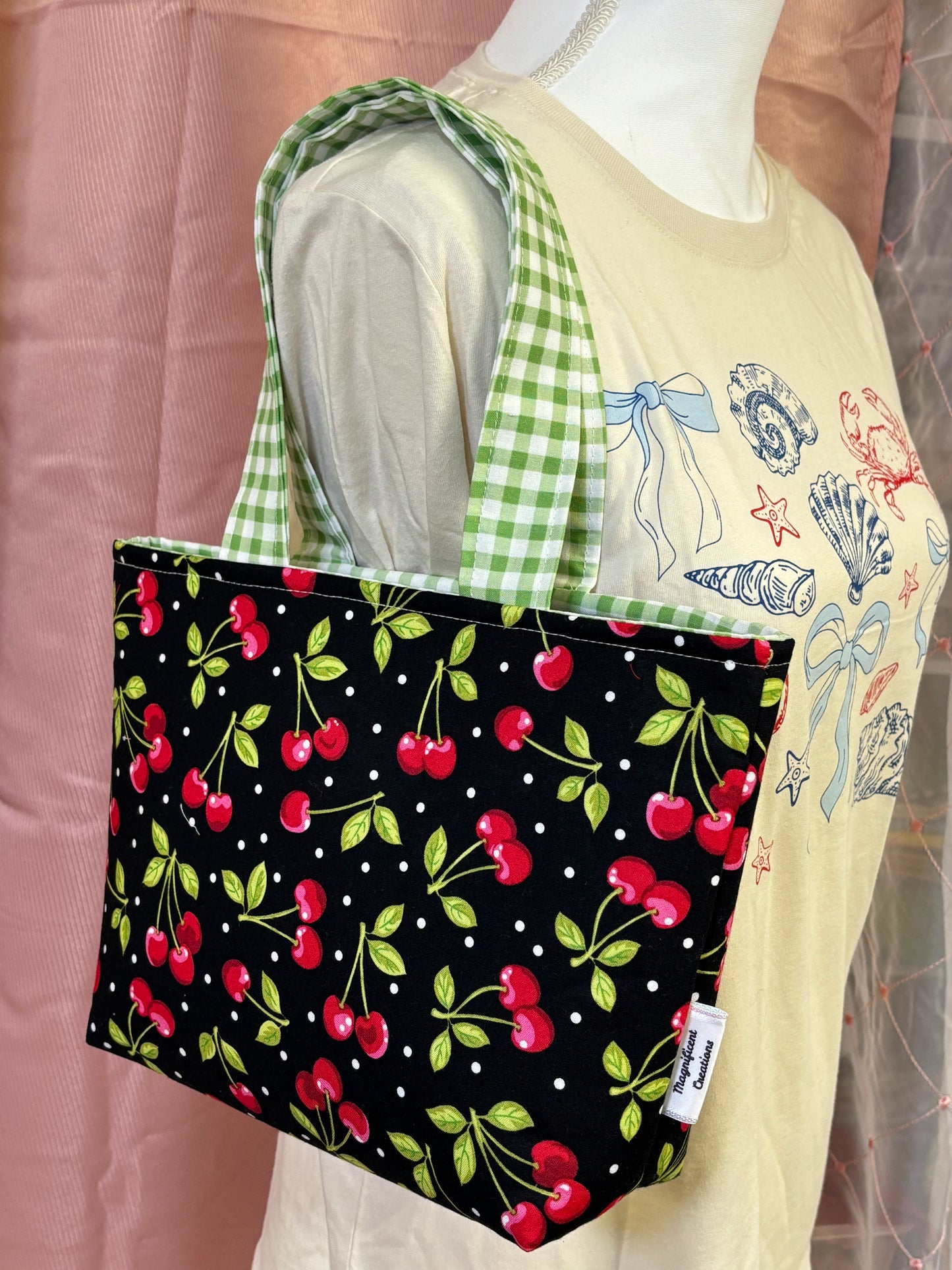 The Mini Green Picnic Cherry Tote Bag