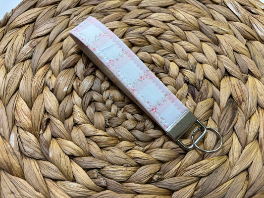 Gingham Pink Rose Keychain