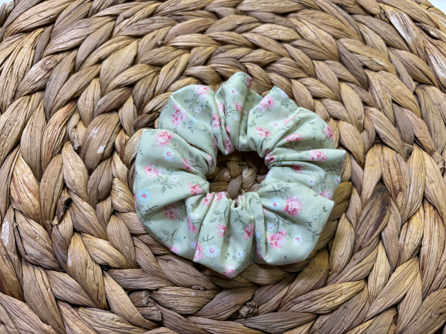 Green Rose Flower Scrunchie
