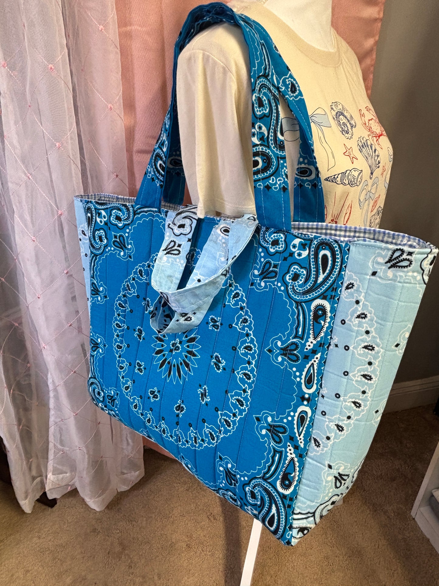 Blue Square Bandana Tote Bag