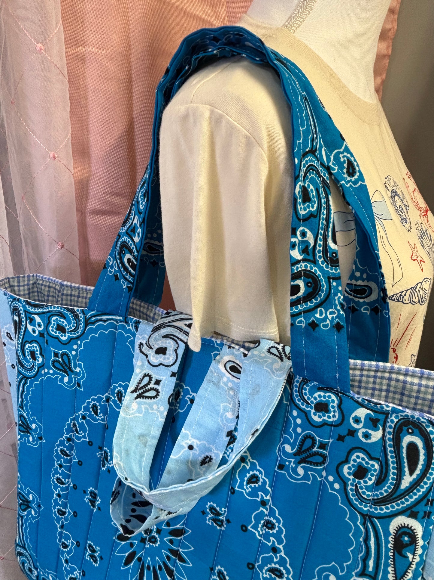 Blue Square Bandana Tote Bag