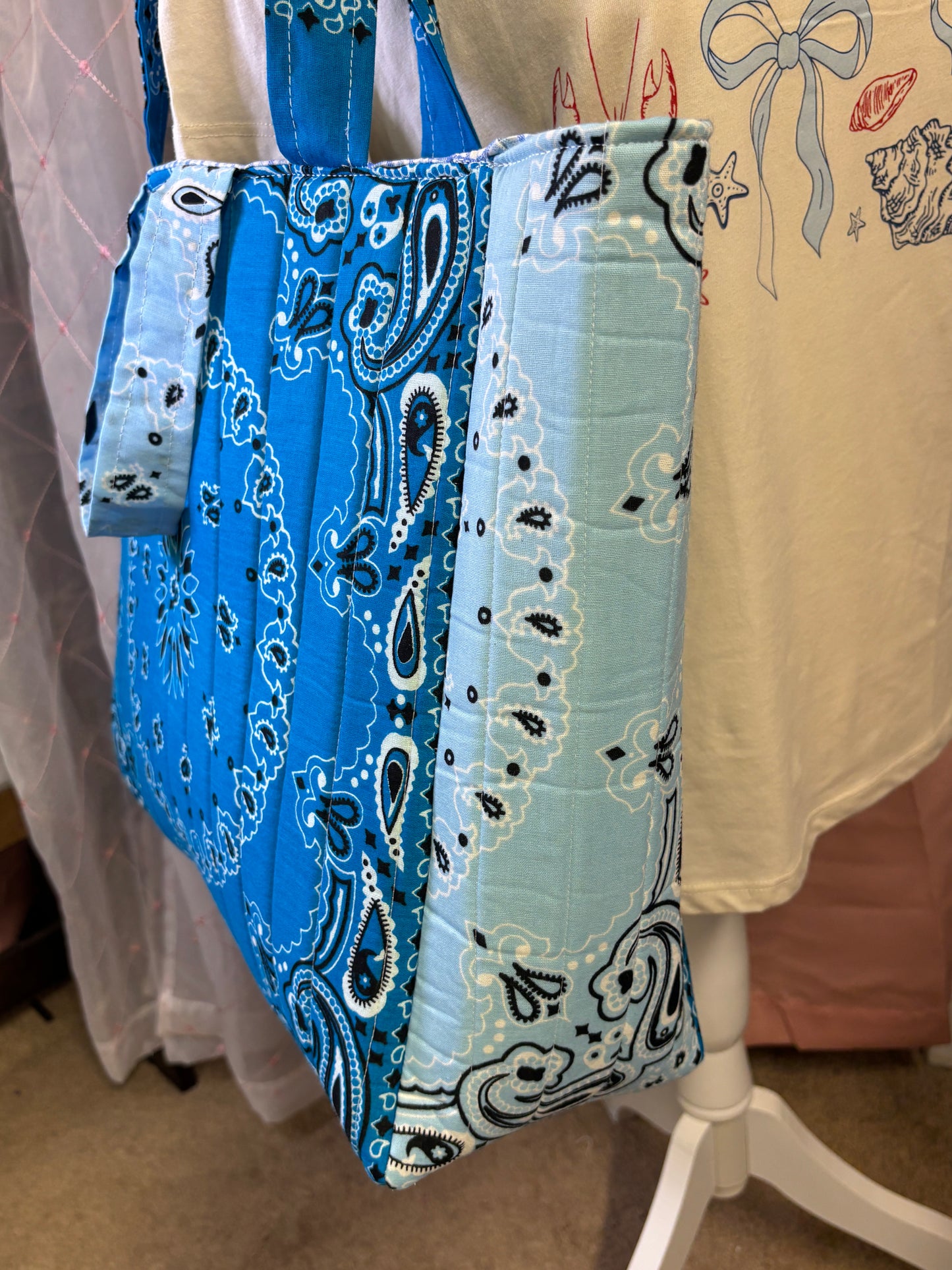Blue Square Bandana Tote Bag