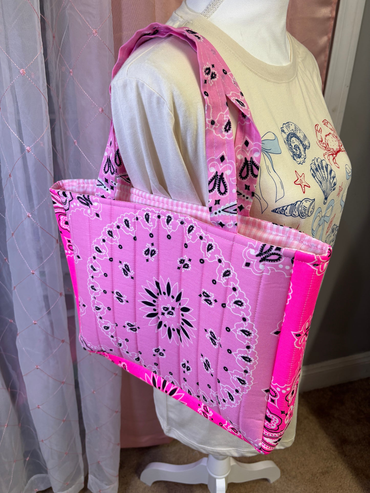 Pink Square Bandana Tote Bag
