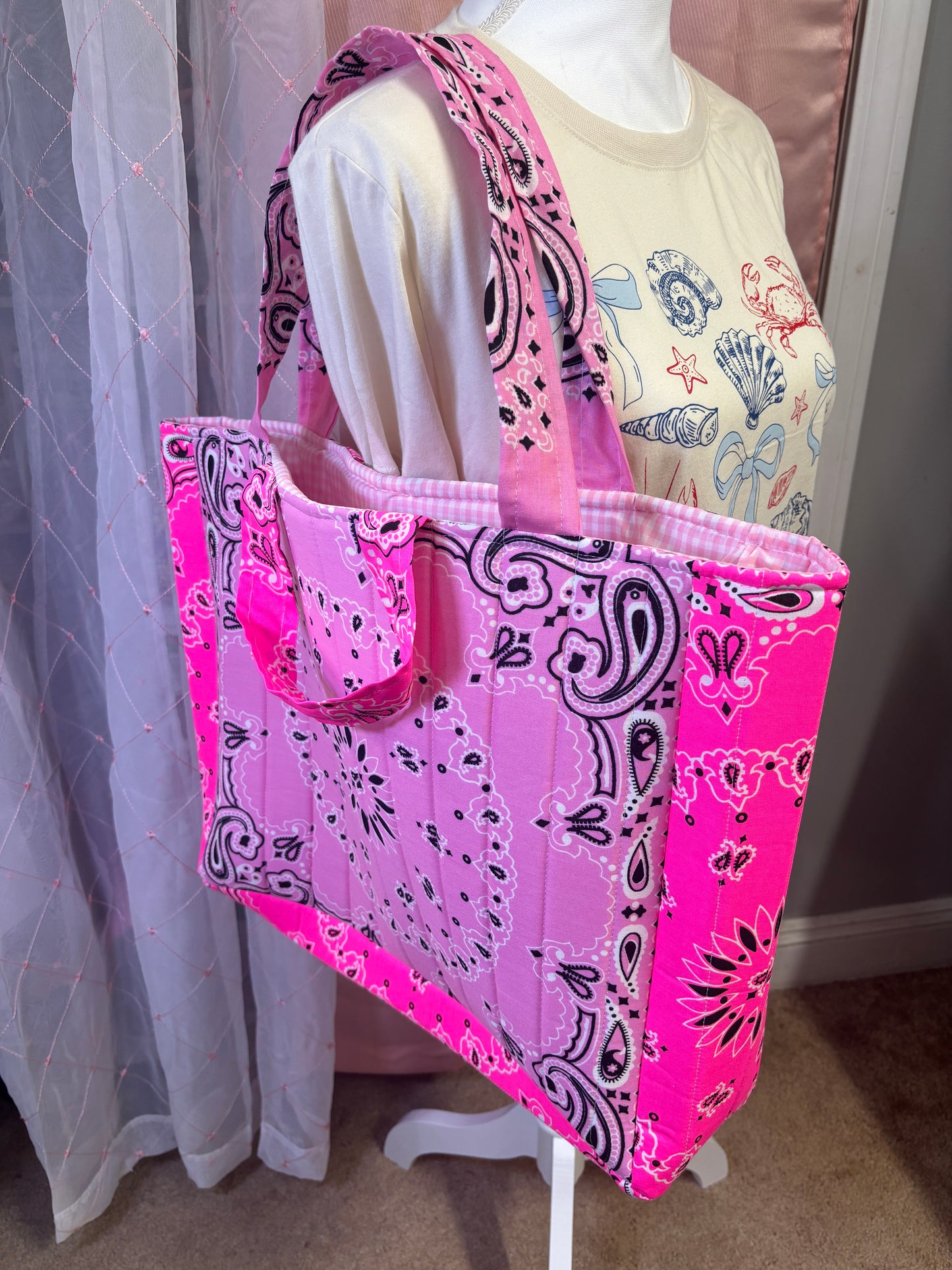 Pink Square Bandana Tote Bag