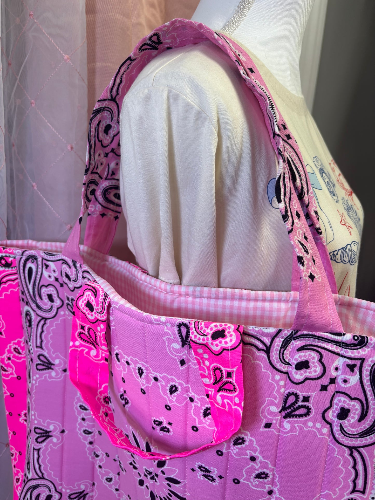 Pink Square Bandana Tote Bag