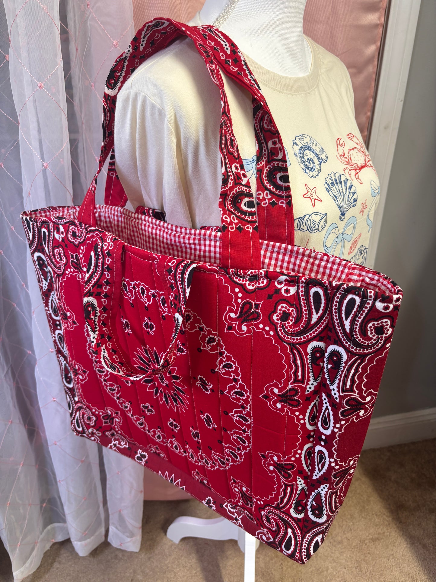 Red Square Bandana Tote Bag