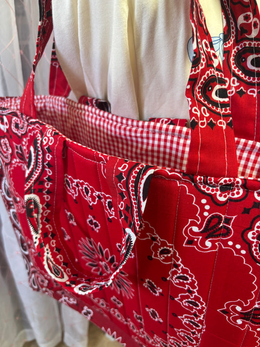 Red Square Bandana Tote Bag