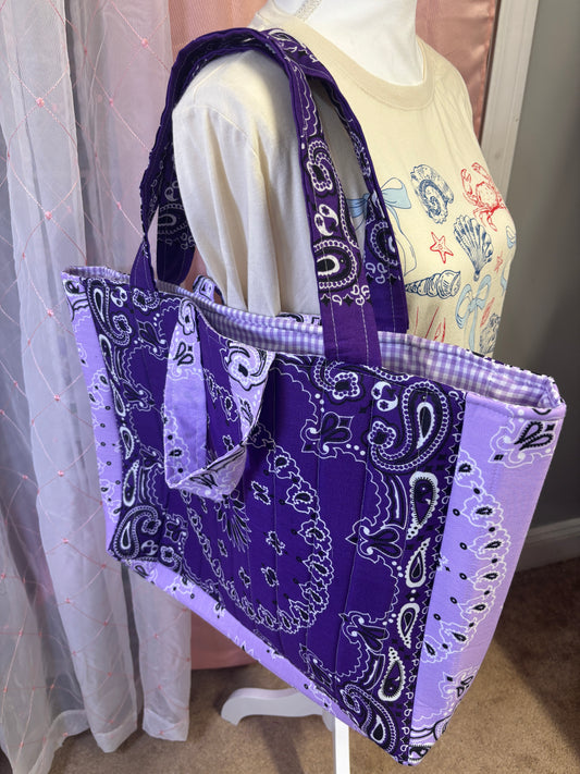 Purple Square Bandana Tote Bag