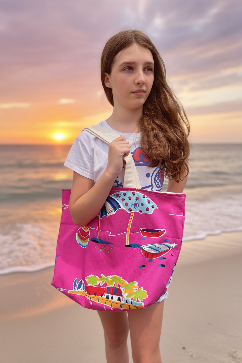 Pink Beach Scenery Tote Bag