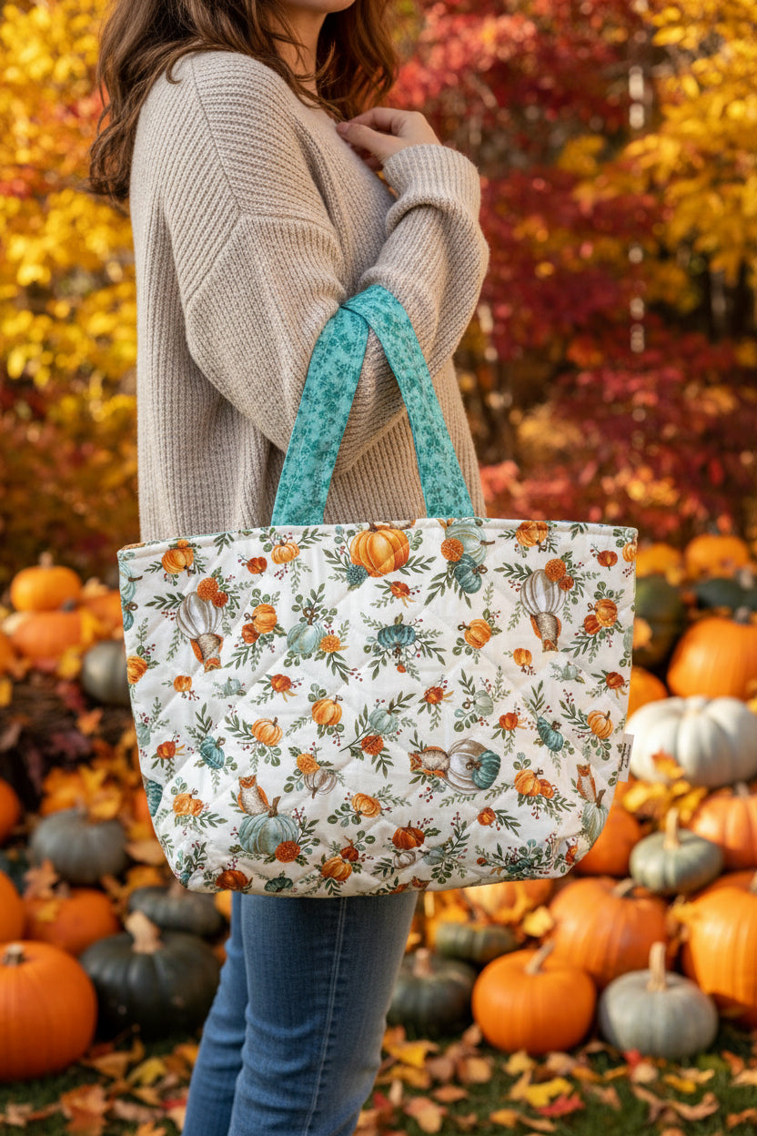 Fall Owl Teal Pumpkins Tote Bag