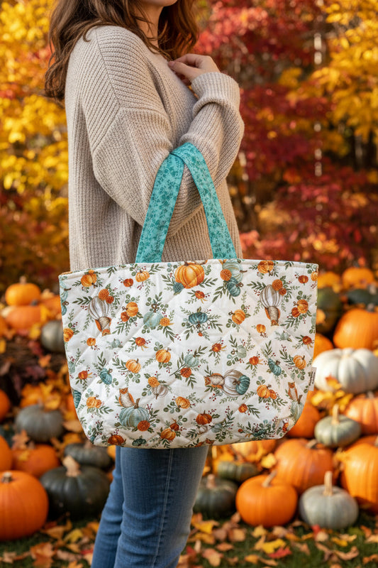 Fall Owl Teal Pumpkins Tote Bag
