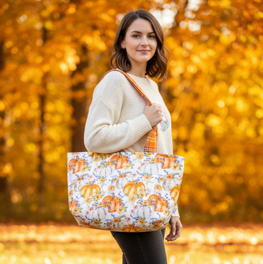 Fall Pumpkin with Teal Foliage Pumpkins Tote Bag