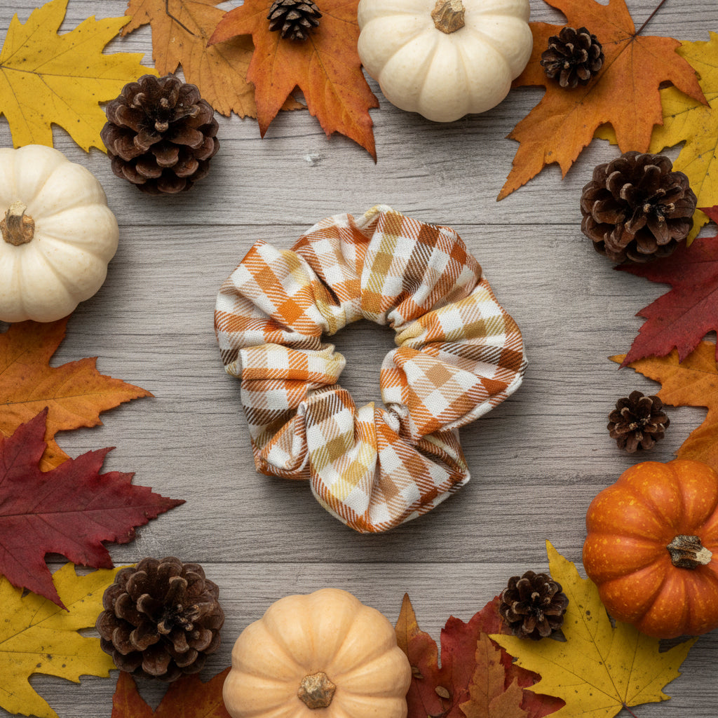 Fall Beige Plaid Scrunchie