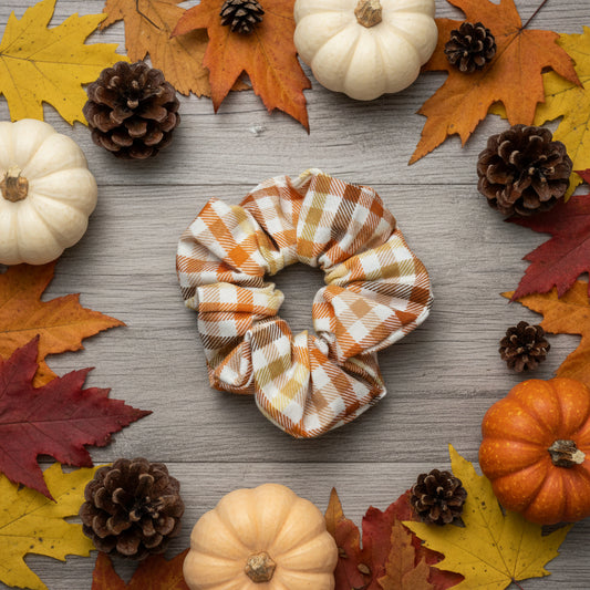Fall Beige Plaid Scrunchie
