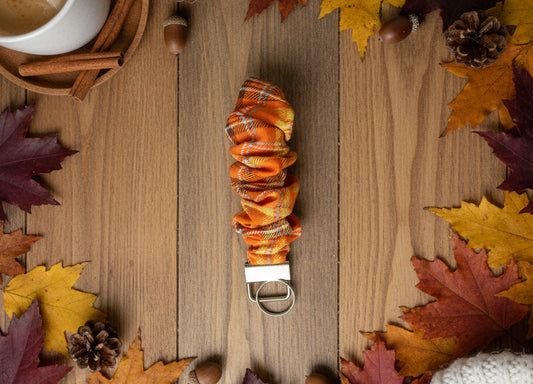 Fall Orange Plaid Scrunchie Keychain