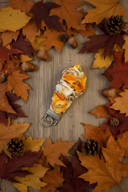 Fall Pumpkin with Teal Foliage Scrunchie Keychain
