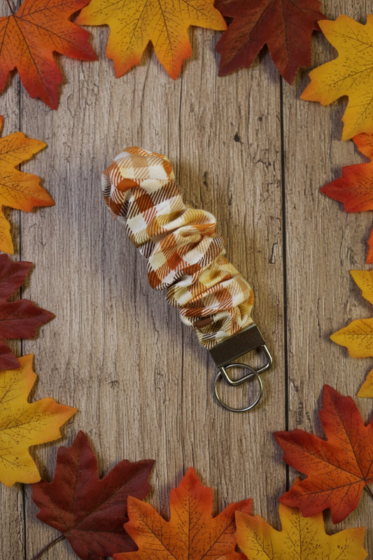 Fall Beige Plaid Scrunchie Keychain