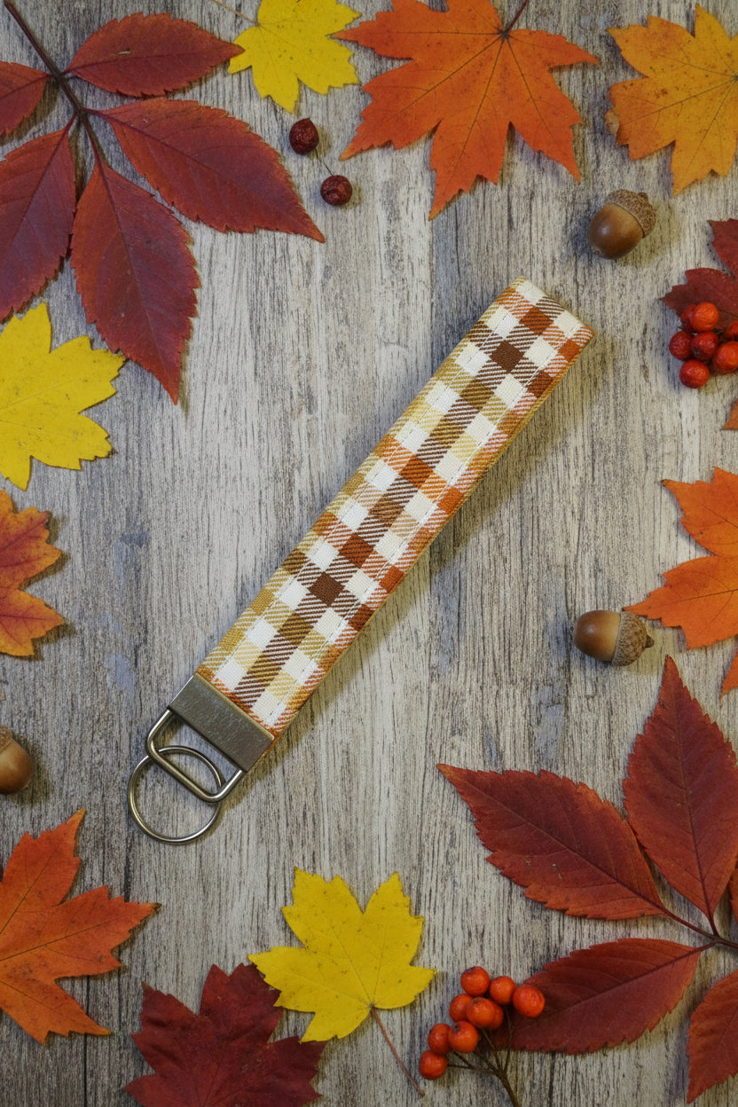 Fall Beige Plaid Keychain