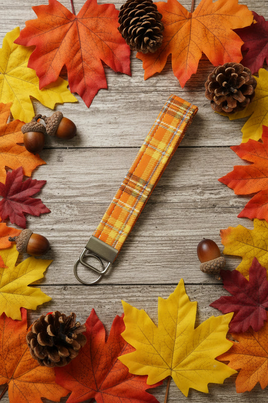 Fall Orange Plaid Keychain