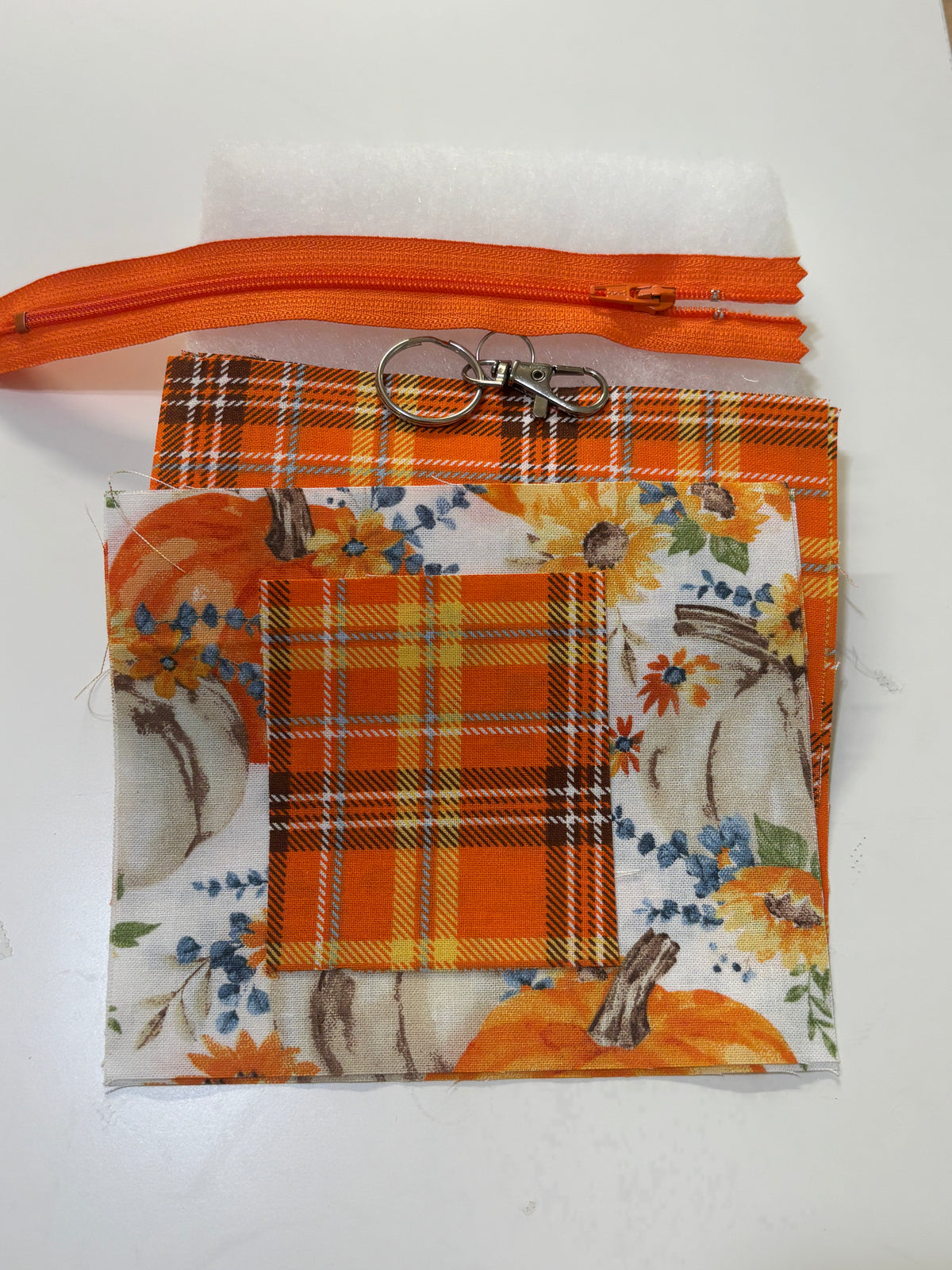Fall Pumpkin with Teal Foliage Sew a Mini Wallet Kit