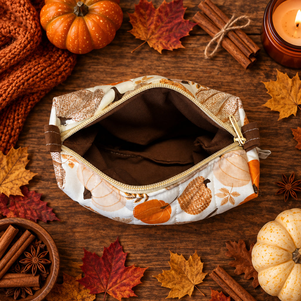 Fall Pumpkin Sweater Small Make Up Bag