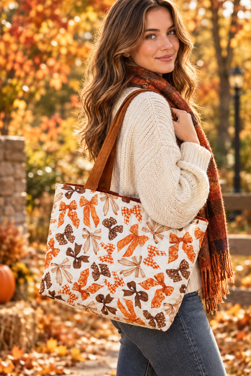 Fall Bow Medium Tote Bag