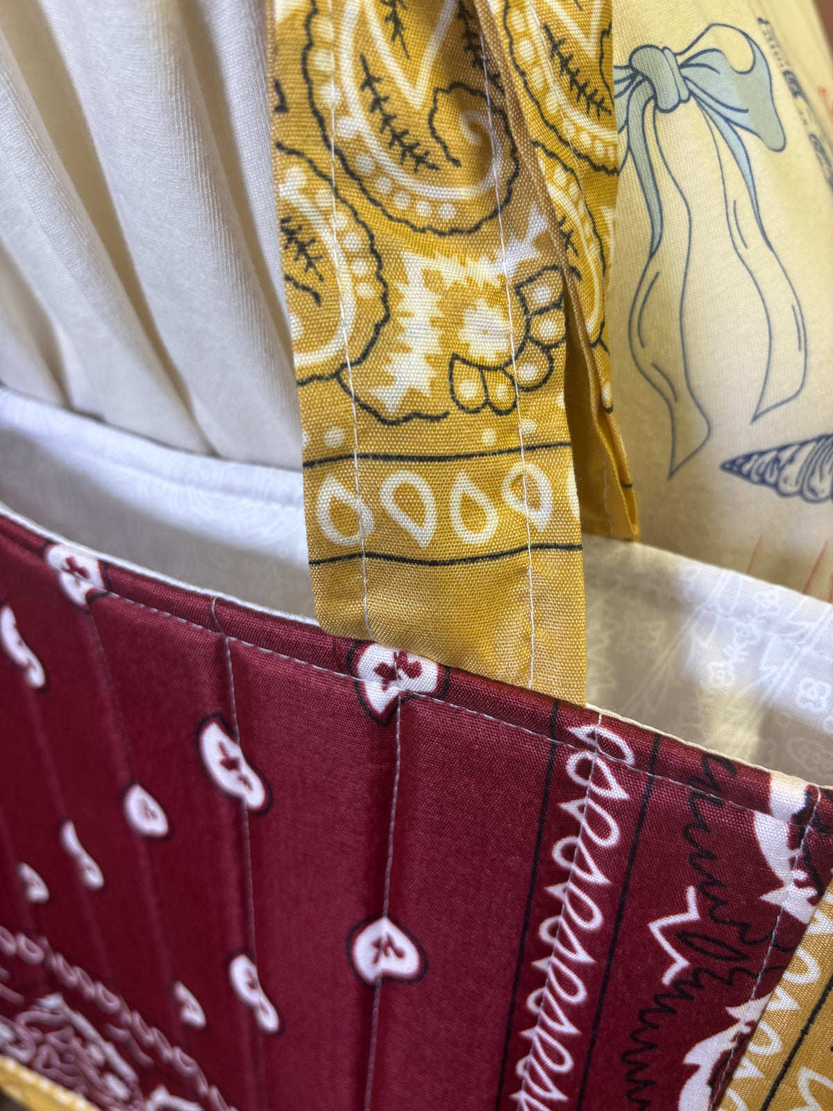 Fall Burgundy and Gold Mini Bandana Tote Bag