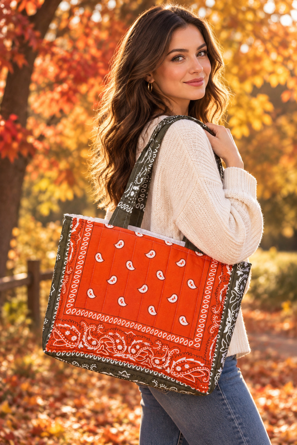 Fall Orange and Green Mini Bandana Tote Bag